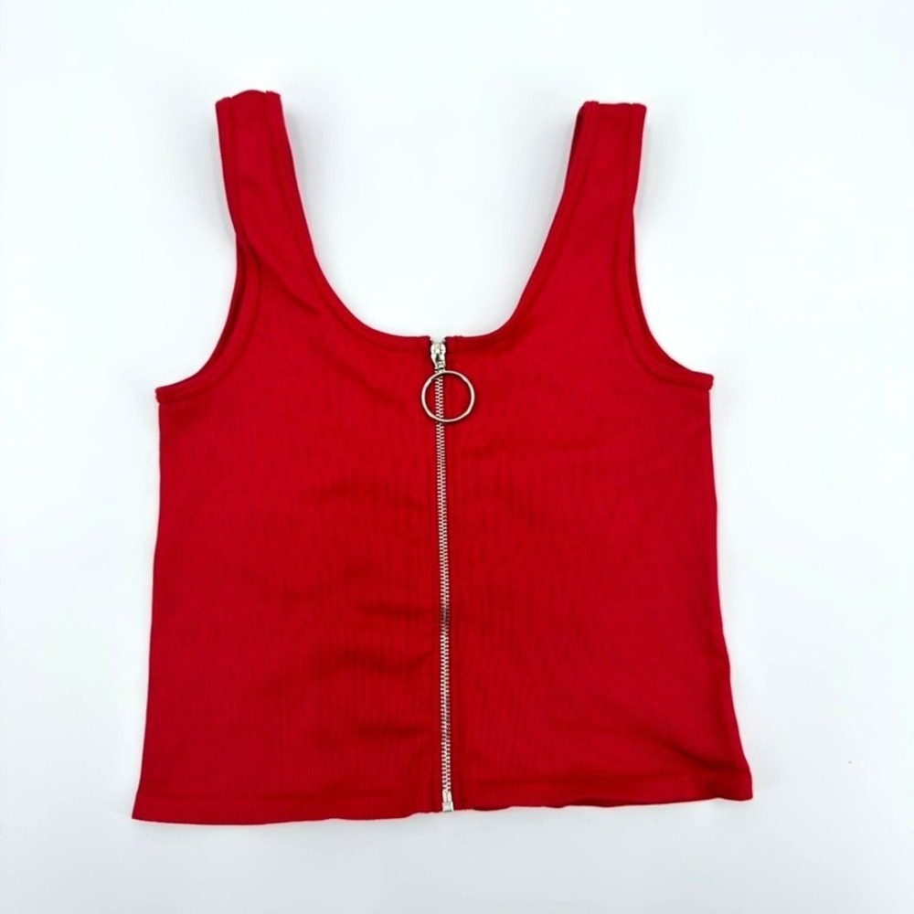 Bella Seamless Red Ribbed Full Zip O-Ring Tank Top Womens Small Medium